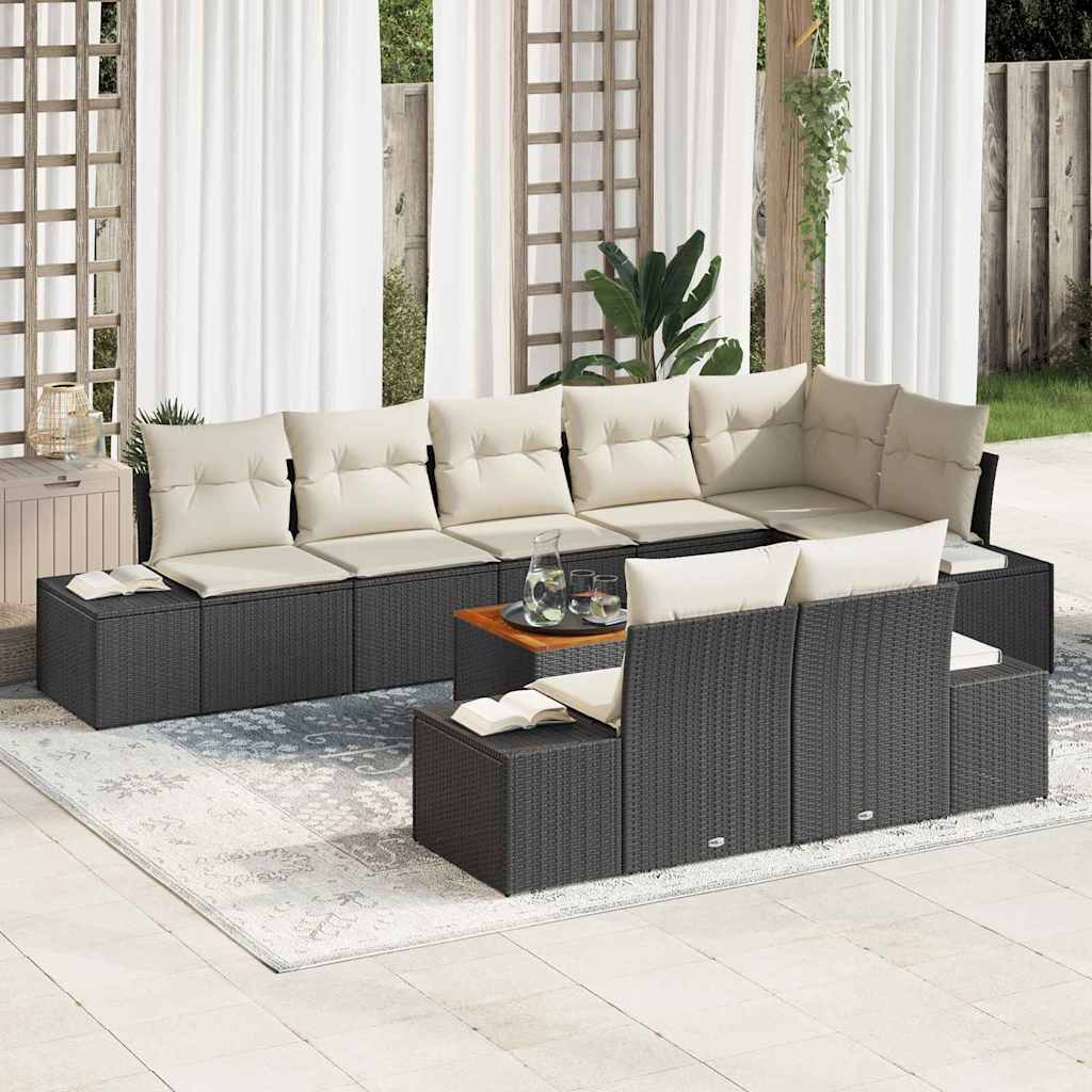 Garten-Sofa-Set 9 stk. Schwarz und Weiß