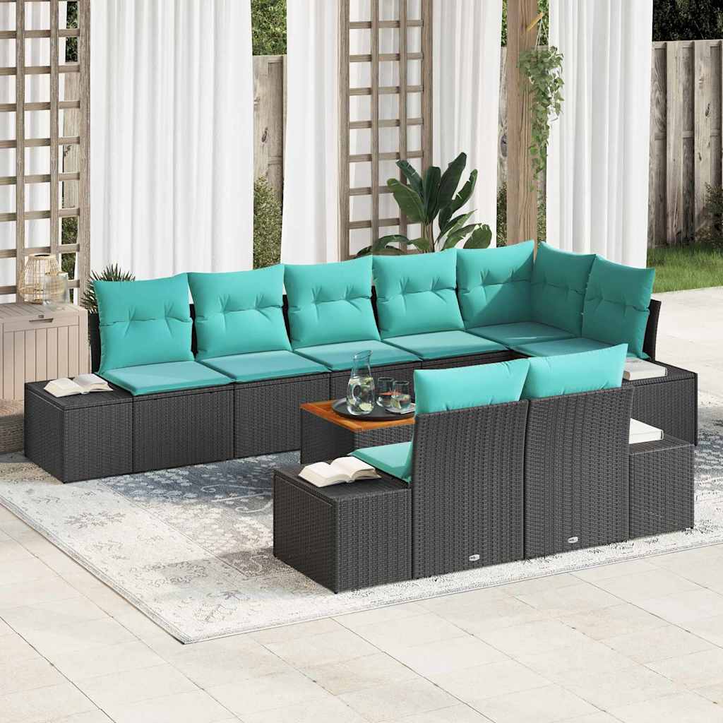 Garten-Sofa-Set 9 stk. Schwarz und Türkis