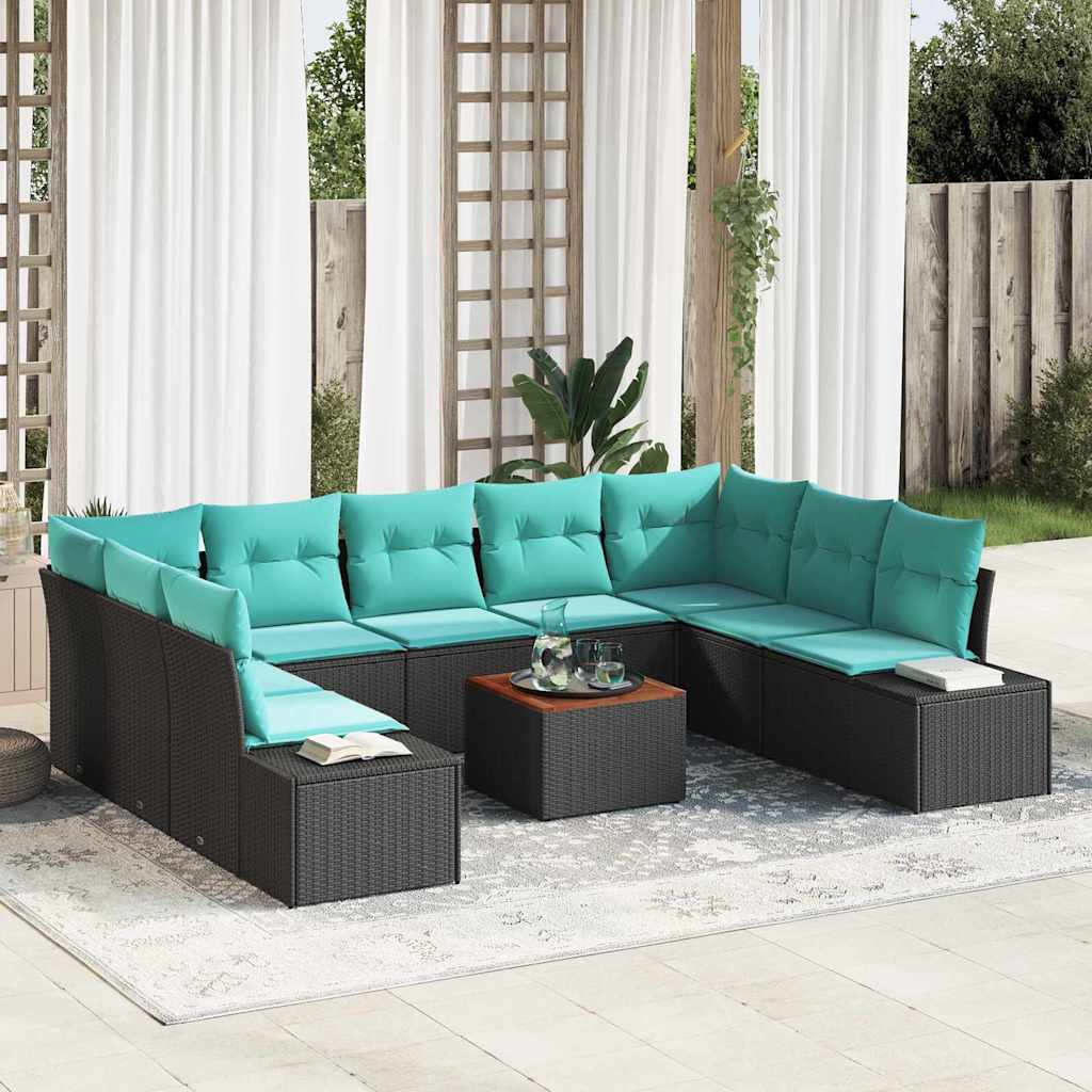 Garten-Sofa-Set 10 stk. Schwarz und Türkis