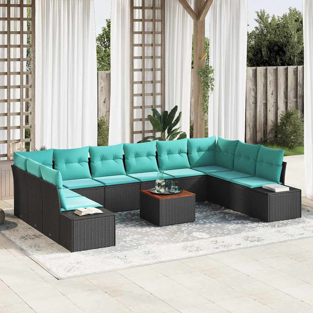 Garten-Sofa-Set 11 stk. Schwarz und Türkis