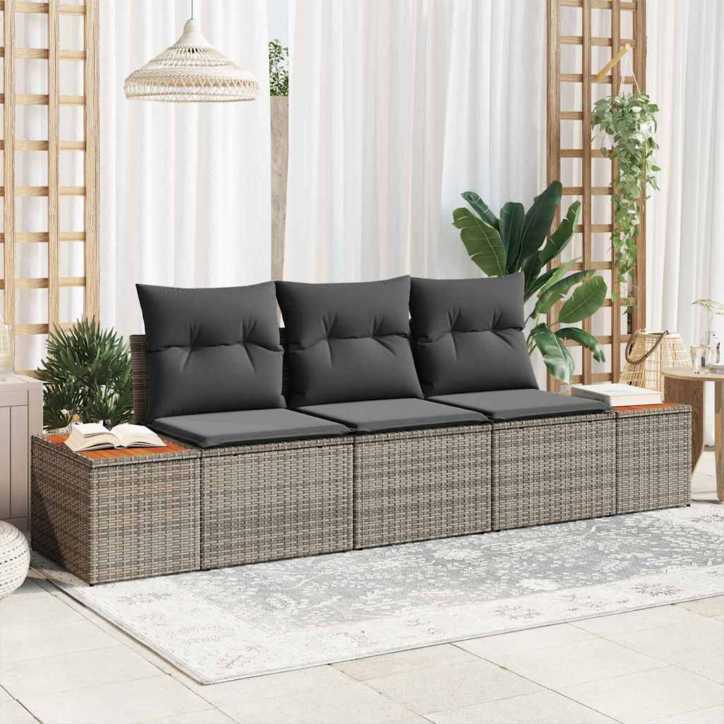 Garten-Sofa-Set 3 stk. 3-Sitzanzahl Grau Poly Rattan