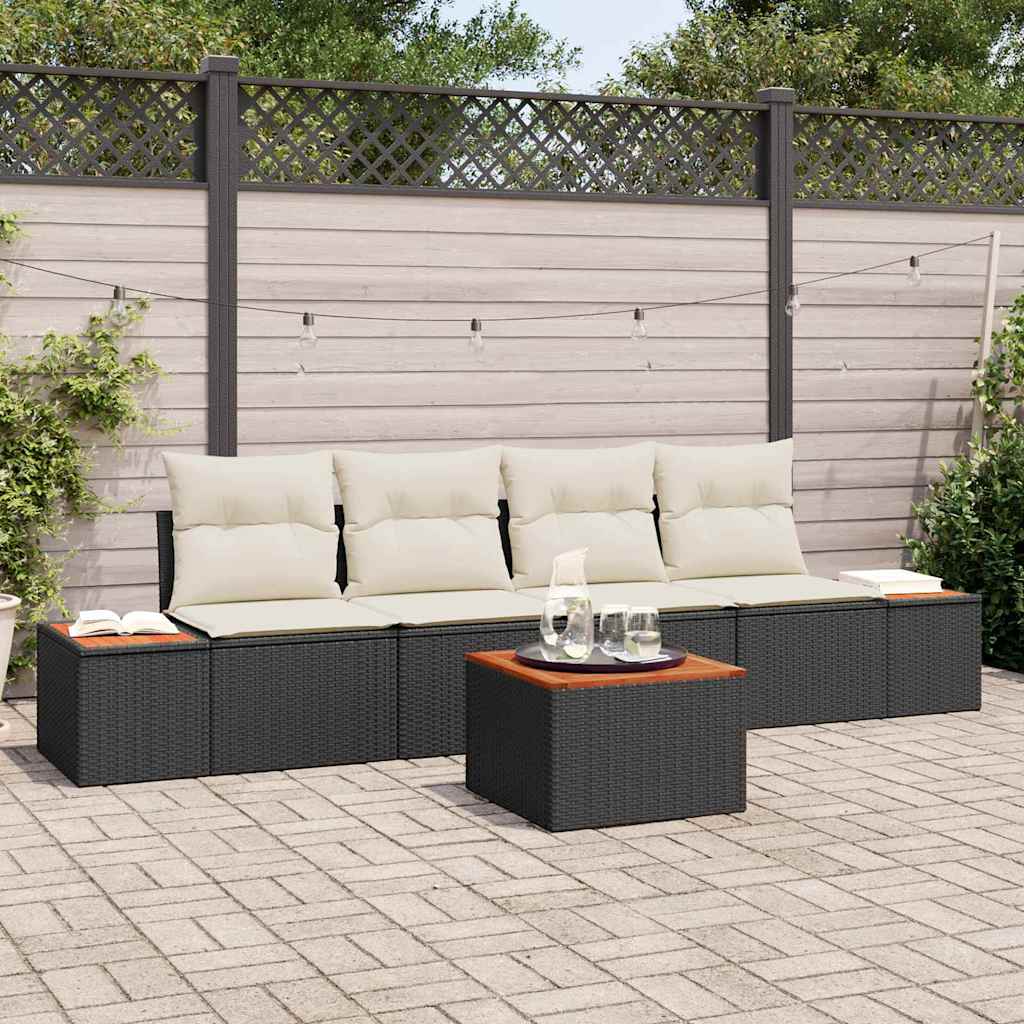 Garten-Sofa-Set 5 stk. Schwarz Poly Rattan