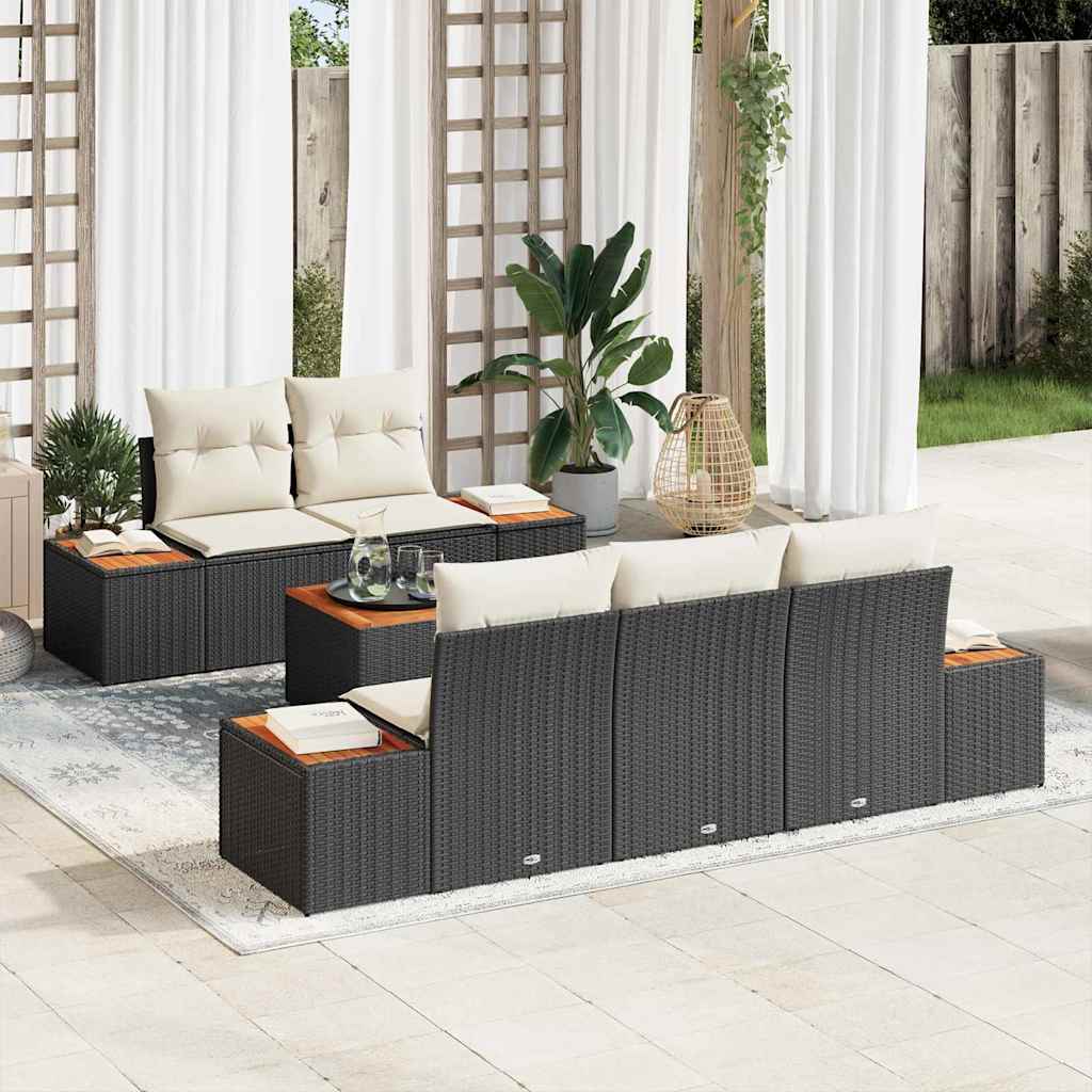 Garten-Sofa-Set 6 stk. Schwarz Poly Rattan