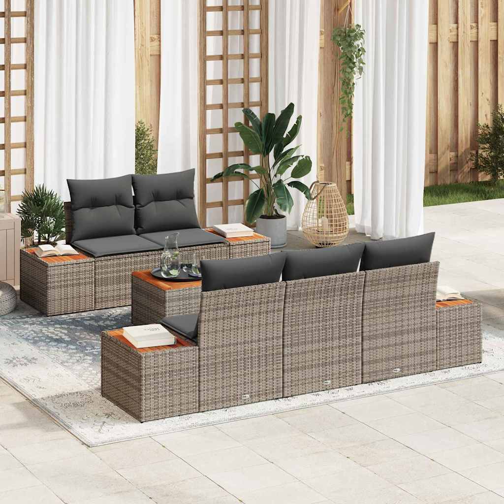 Garten-Sofa-Set 6 stk. Grau Poly Rattan