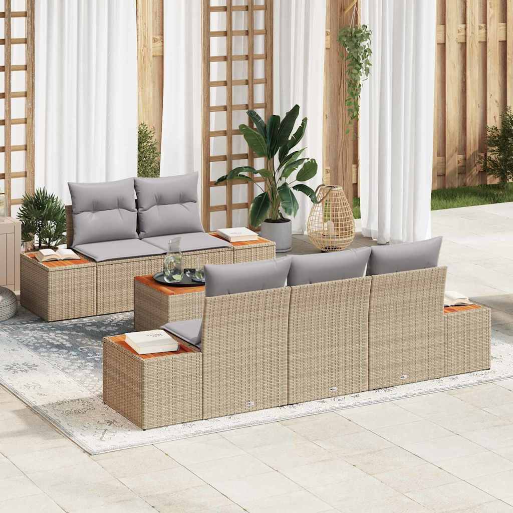 Garten-Sofa-Set 6 stk. Beige Poly Rattan