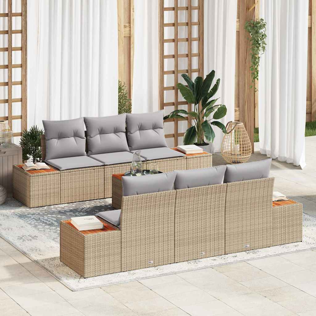 Garten-Sofa-Set 7 stk. Beige Poly Rattan