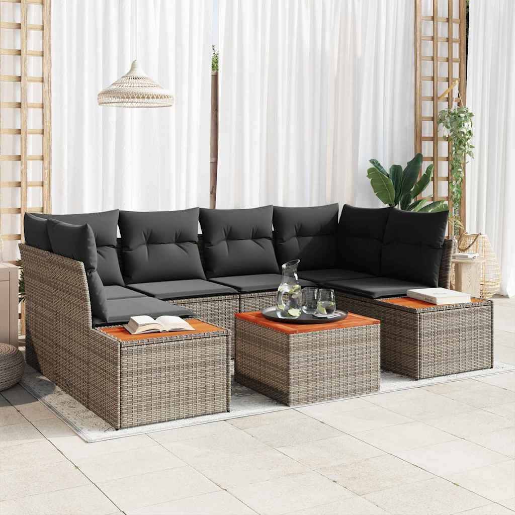 Garten-Sofa-Set 7 stk. Grau Poly Rattan