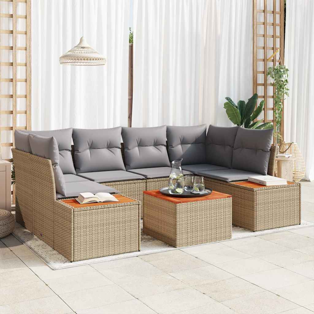 Garten-Sofa-Set 7 stk. Beige Poly Rattan