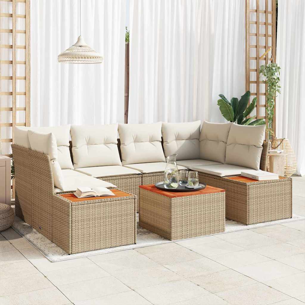 Garten-Sofa-Set 7 stk. Beige Poly Rattan