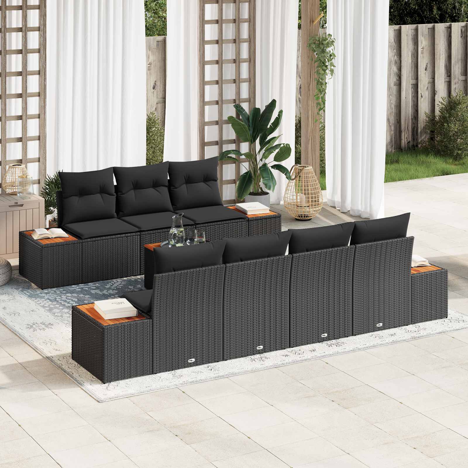 Garten-Sofa-Set 8 stk. Schwarz Poly Rattan