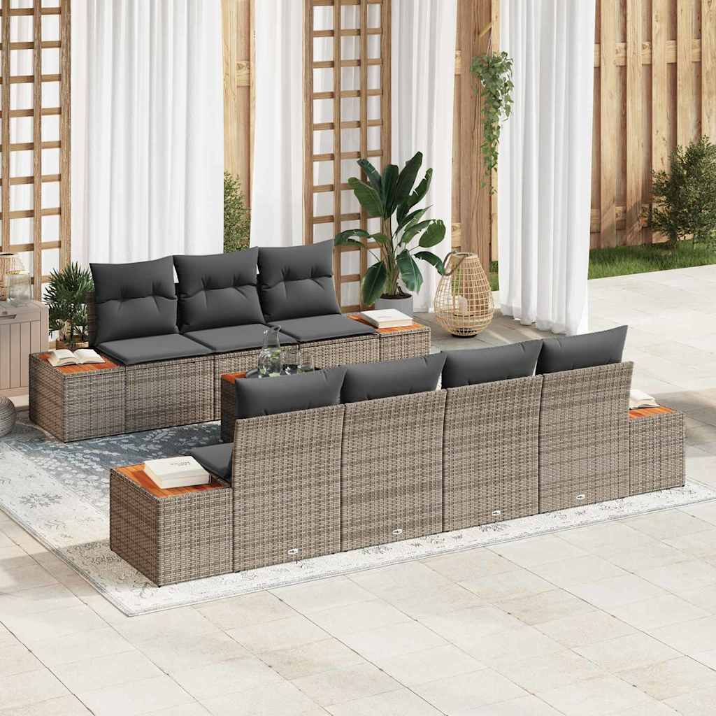 Garten-Sofa-Set 8 stk. Grau Poly Rattan