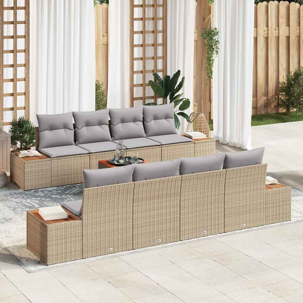 Garten-Sofa-Set 9 stk. Beige Poly Rattan
