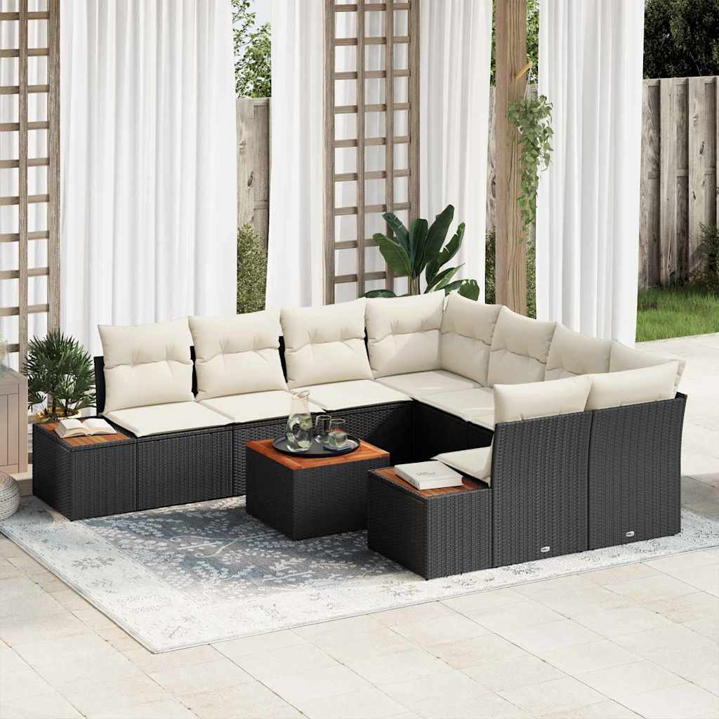 Garten-Sofa-Set 9 stk. Schwarz Poly Rattan