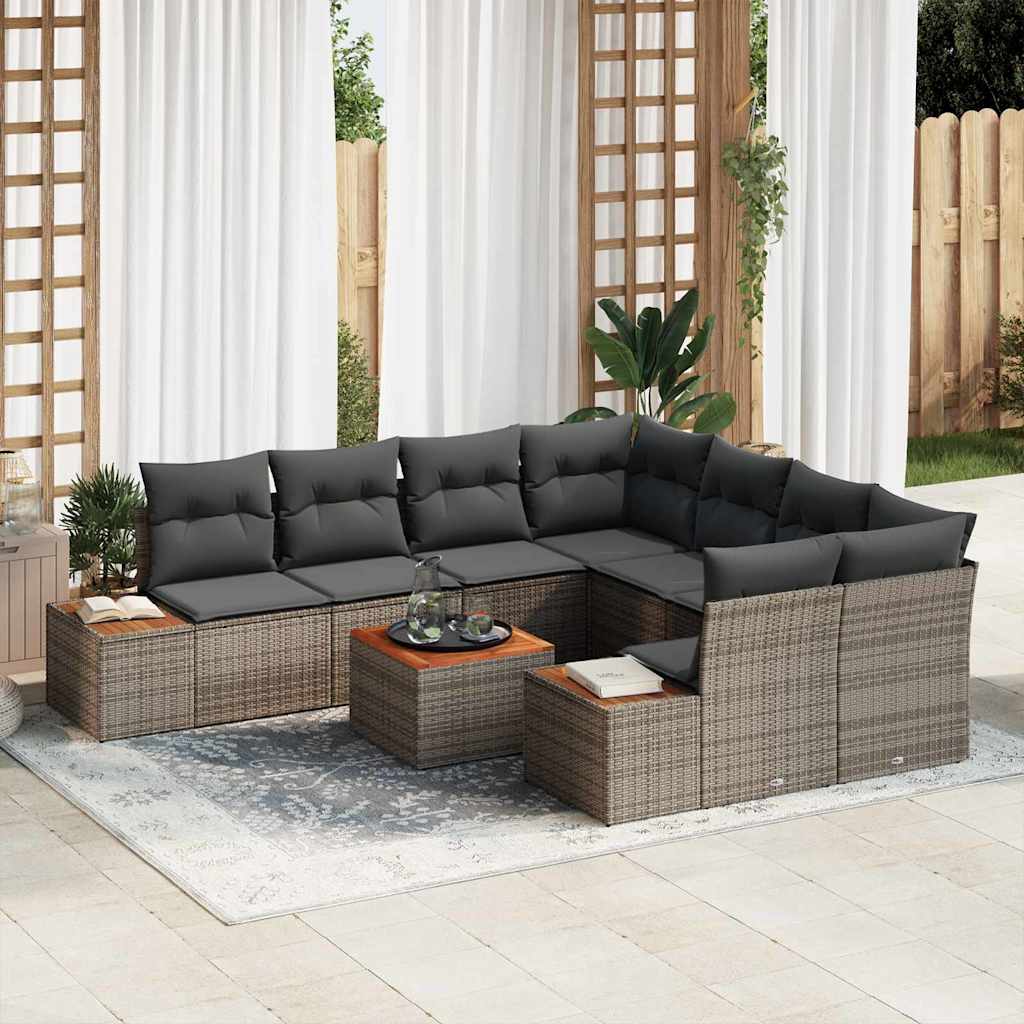 Garten-Sofa-Set 9 stk. Grau Poly Rattan
