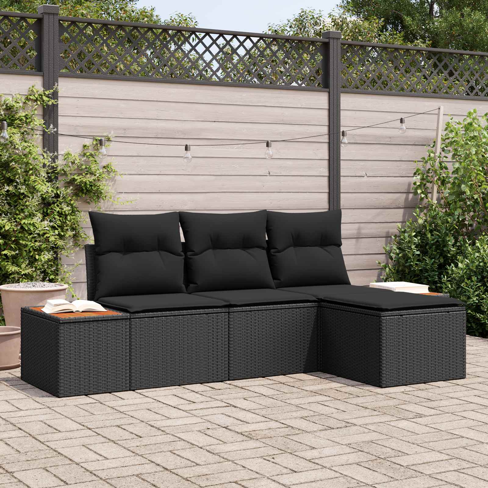 Gartensofa-set 4 Stk. Schwarz Poly Rattan