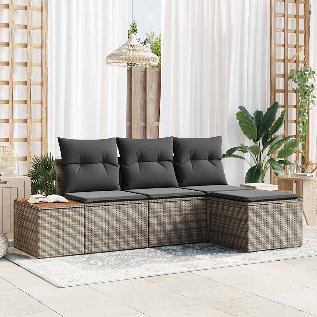 Gartensofa-set 4 Stk. Grau Poly Rattan