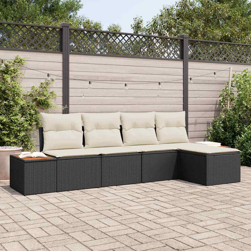 Gartensofa-set 6 Stk. 5-Sitzanzahl Schwarz und Creme Polyrattan