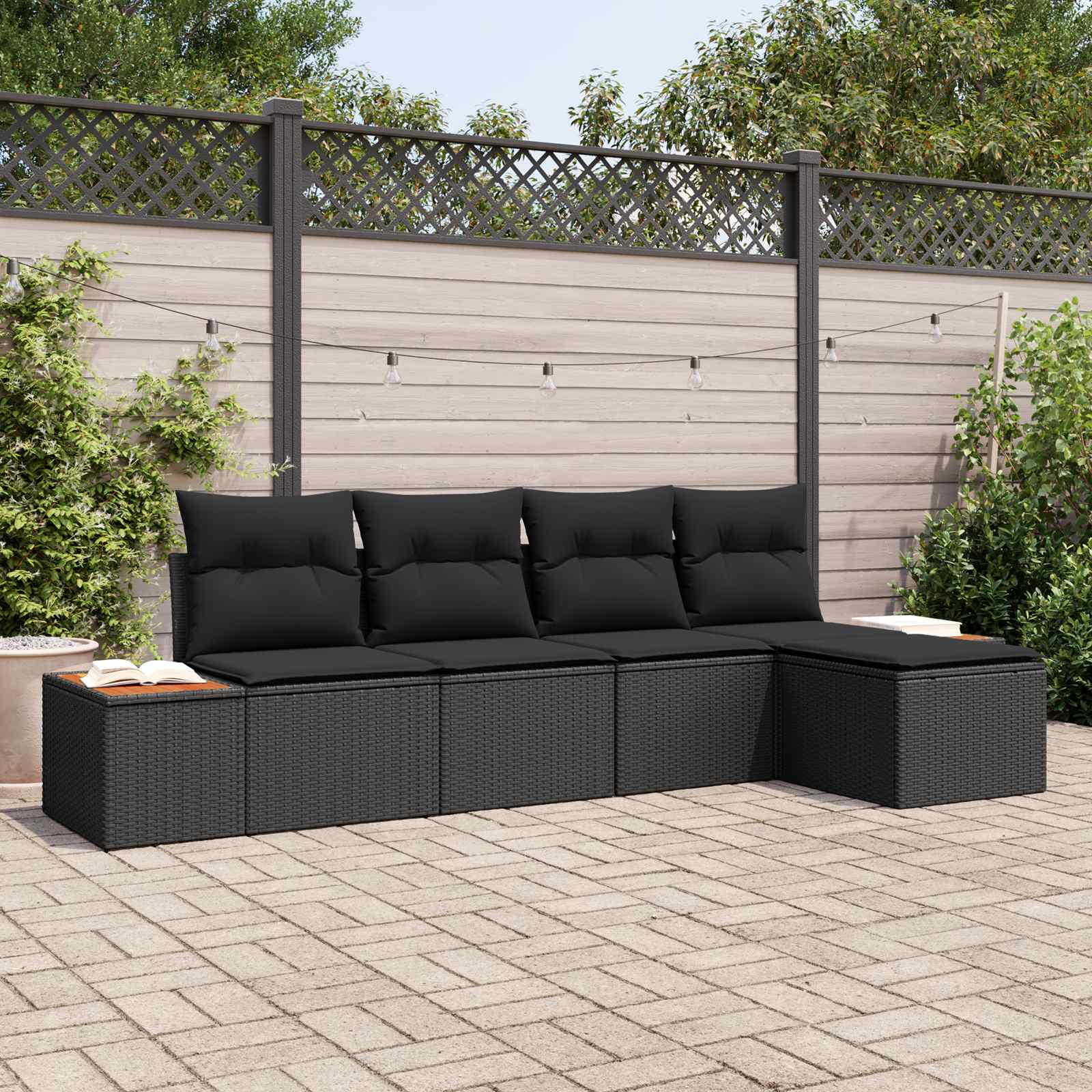 Gartensofa-set 6 Stk. 5-Sitzanzahl Schwarz Polyrattan