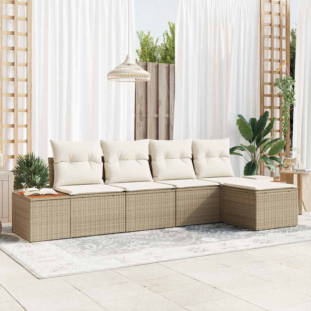 Gartensofa-set 6 Stk. 5-Sitzanzahl Beige und Creme Polyrattan
