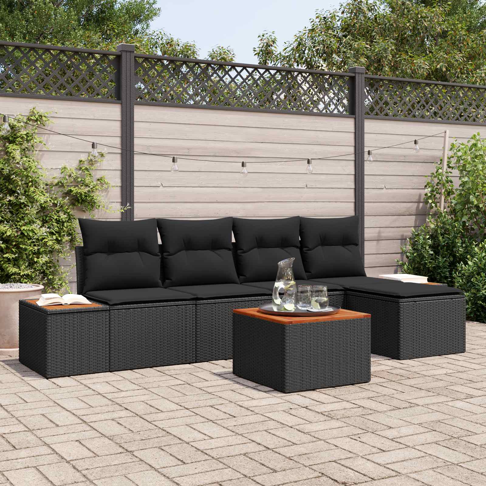 Gartensofa-set 6 Stk. 5-Sitzanzahl Schwarz Polyrattan