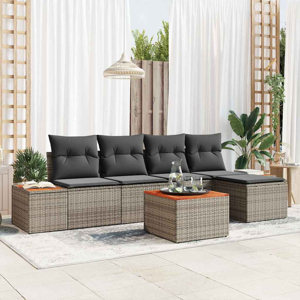 Gartensofa-set 6 Stk. 5-Sitzanzahl Grau Polyrattan