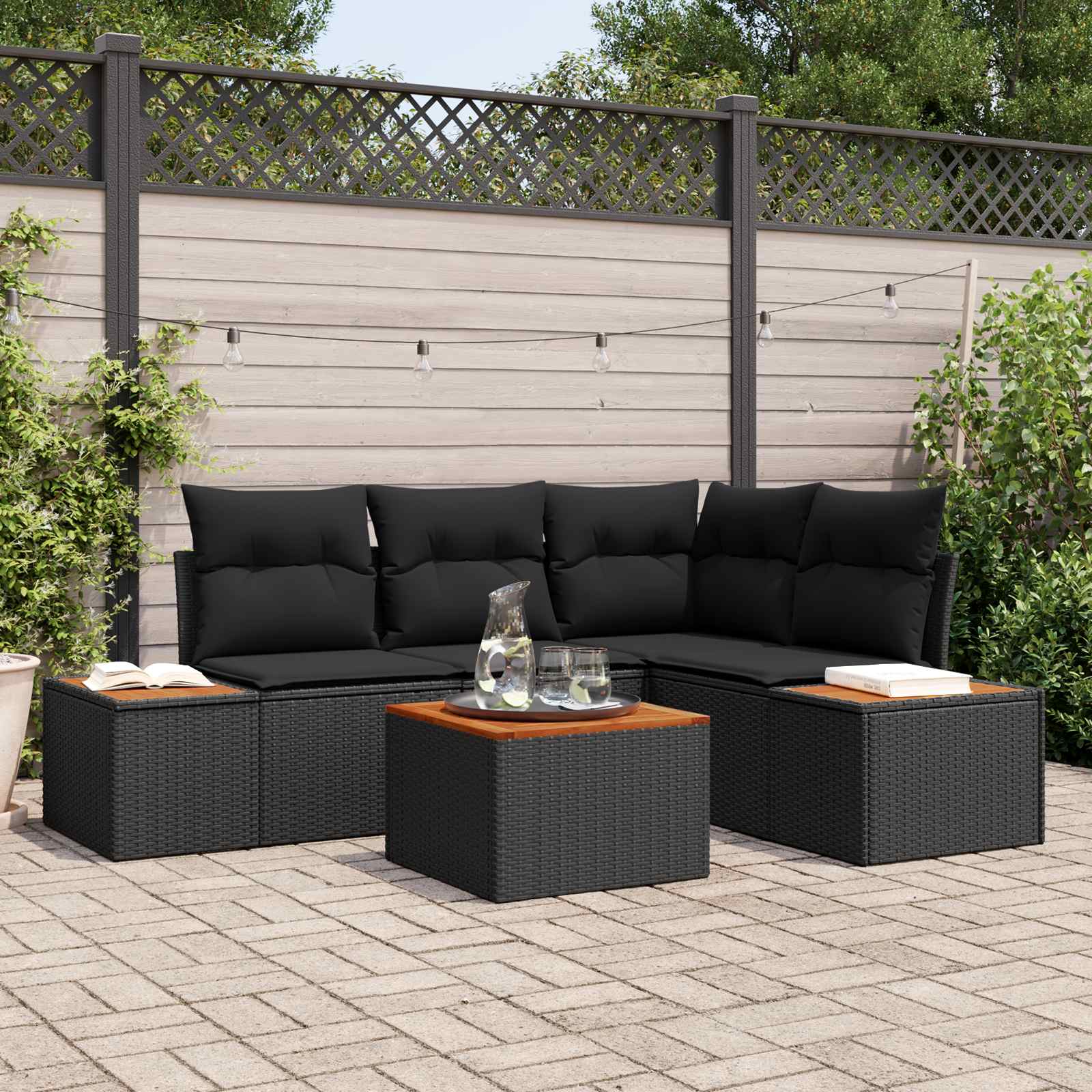 Gartensofa-set 4 stk. 4-Sitzanzahl Schwarz Polyrattan