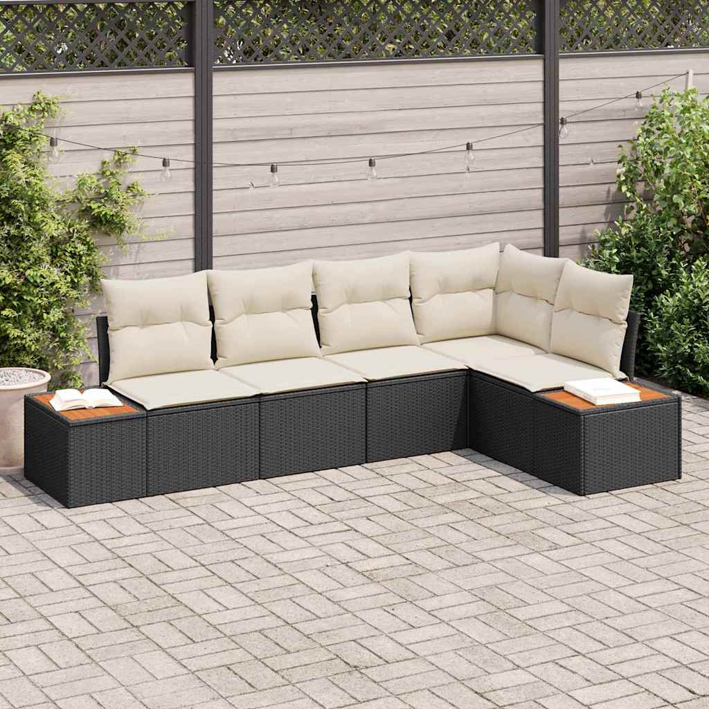 Garten-Sofa-Set 5 Stk. 5-Sitzanzahl Schwarz und Creme