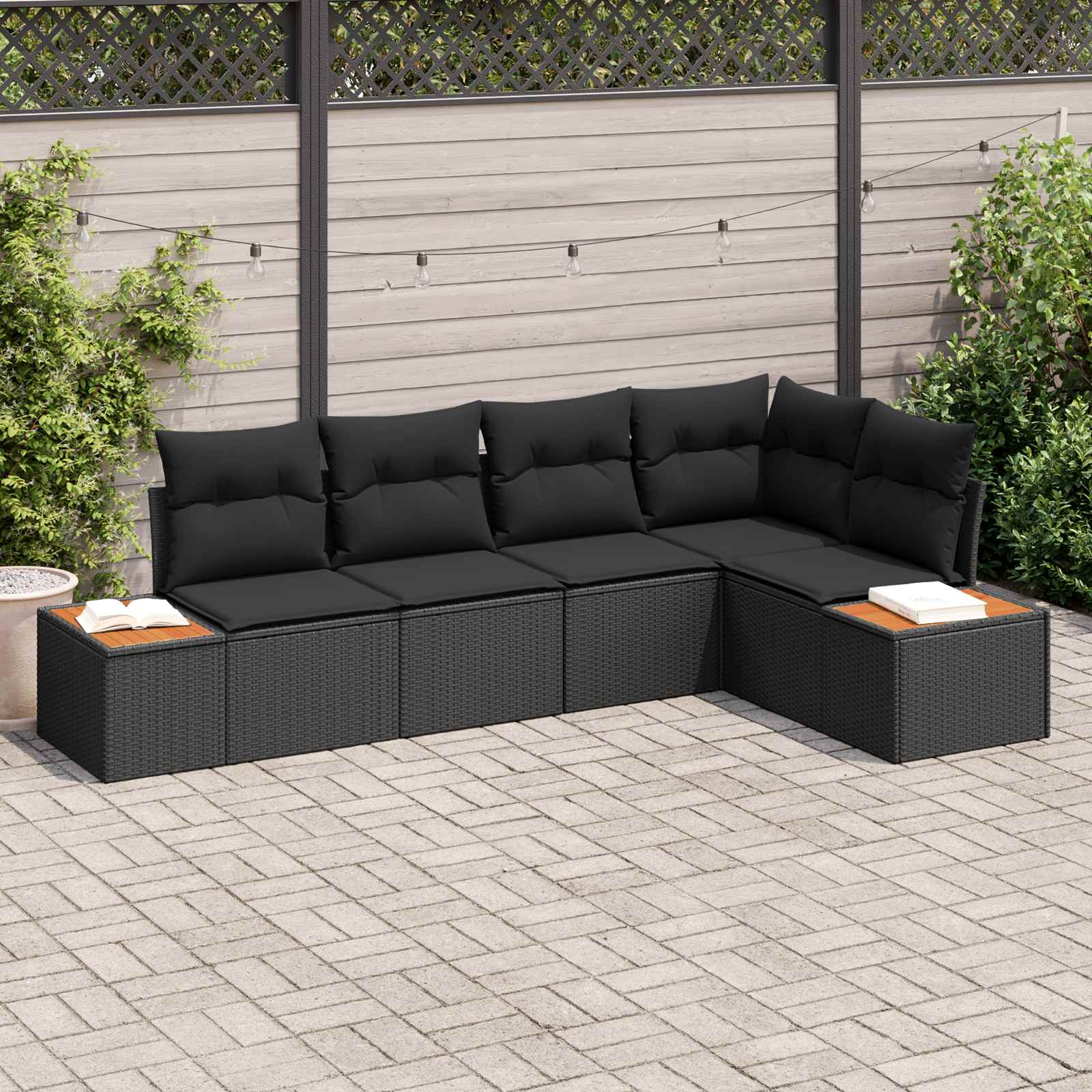 Garten-Sofa-Set 5 Stk. 5-Sitzanzahl Schwarz Poly Rattan