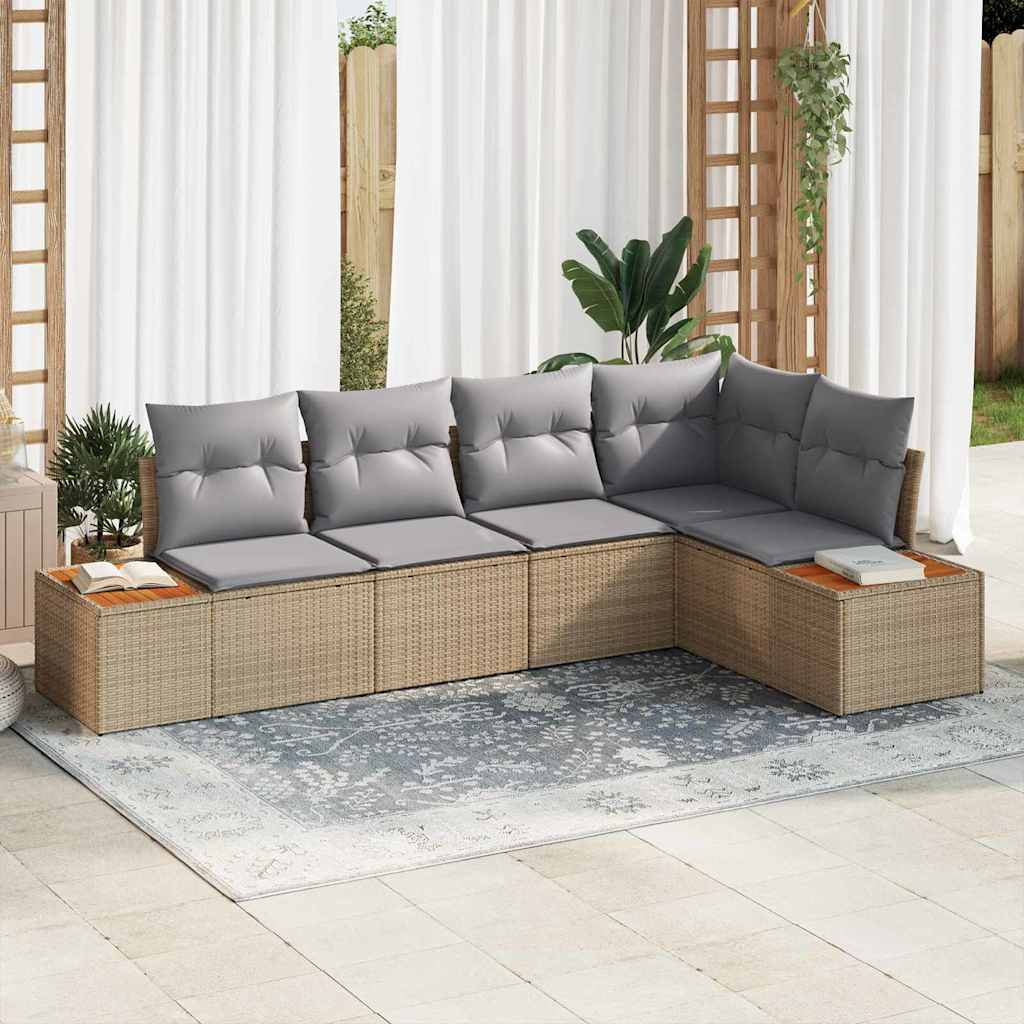 Garten-Sofa-Set 5 Stk. 5-Sitzanzahl Beige und Hellgrau