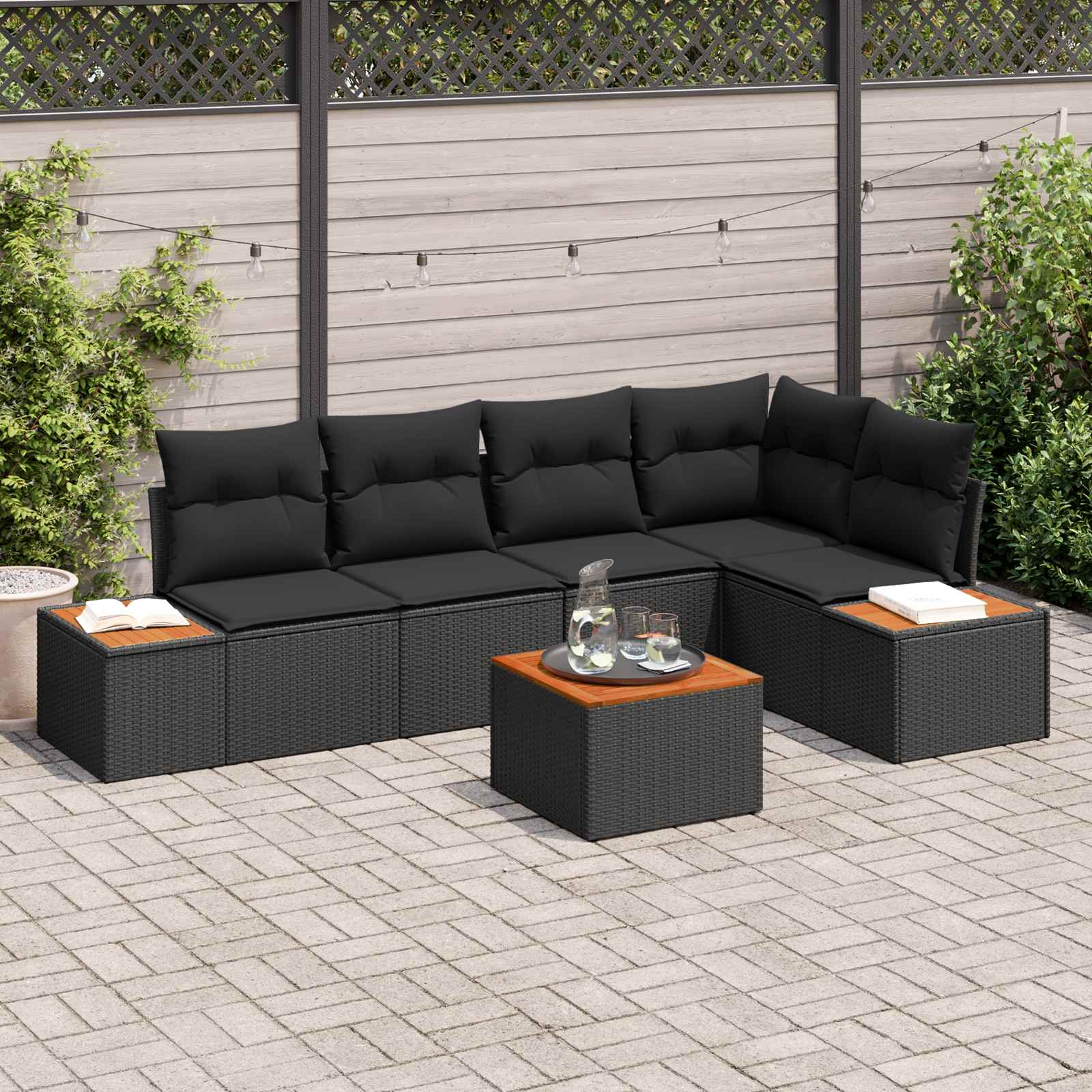 Garten-Sofa-Set 5 Stk. 5-Sitzanzahl Schwarz Poly Rattan