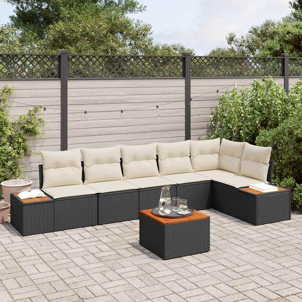 Gartensofa-set 6 stk. 6-Sitzanzahl Schwarz und Creme Polyrattan