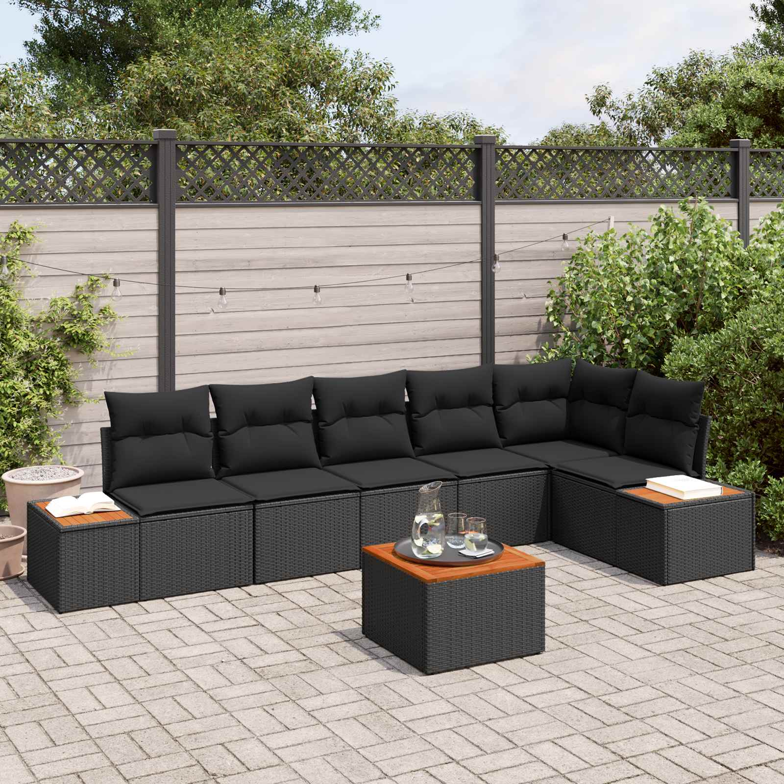 Gartensofa-set 6 stk. 6-Sitzanzahl Schwarz Polyrattan