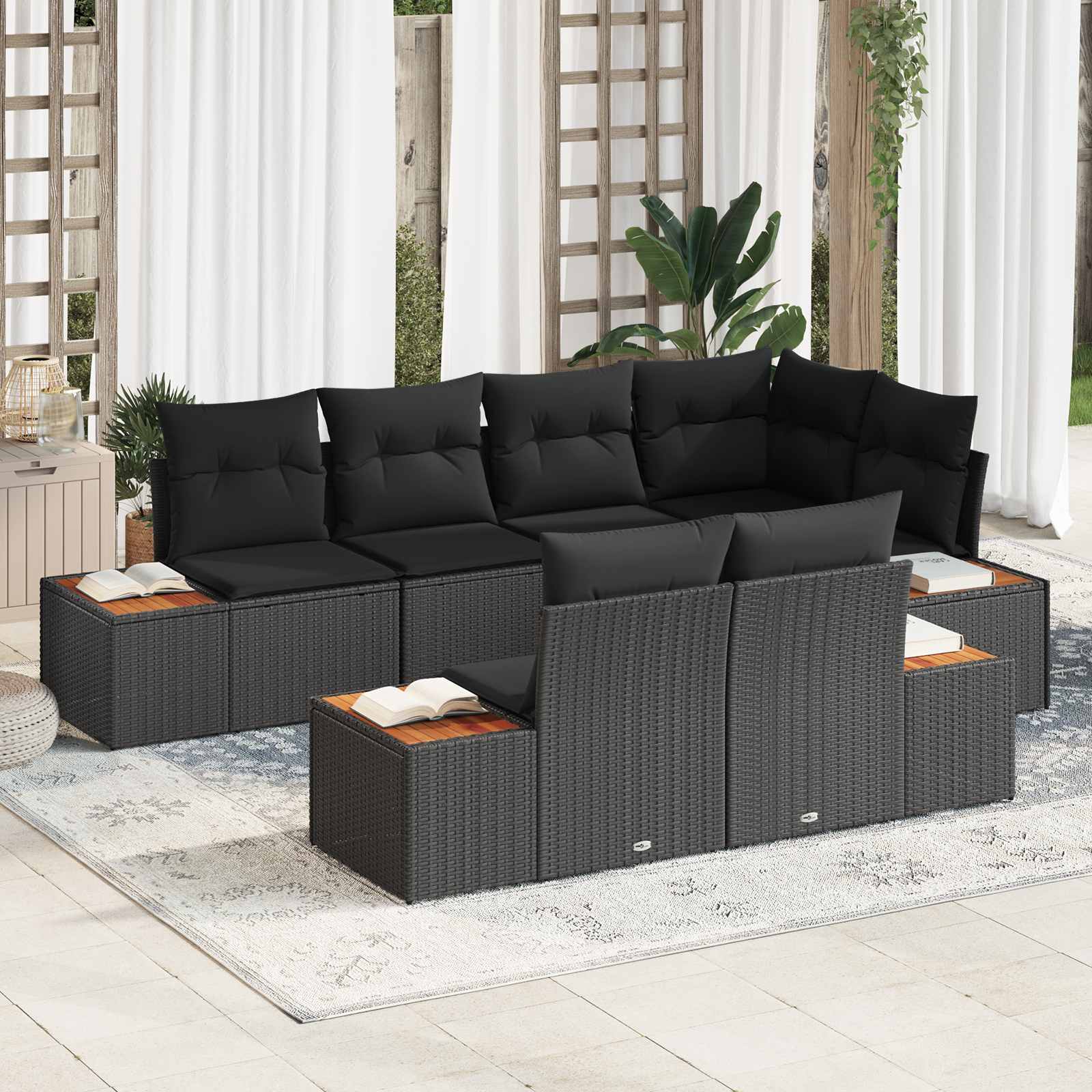 Gartensofa-set 7 Stk. 7-Sitzanzahl Schwarz Polyrattan