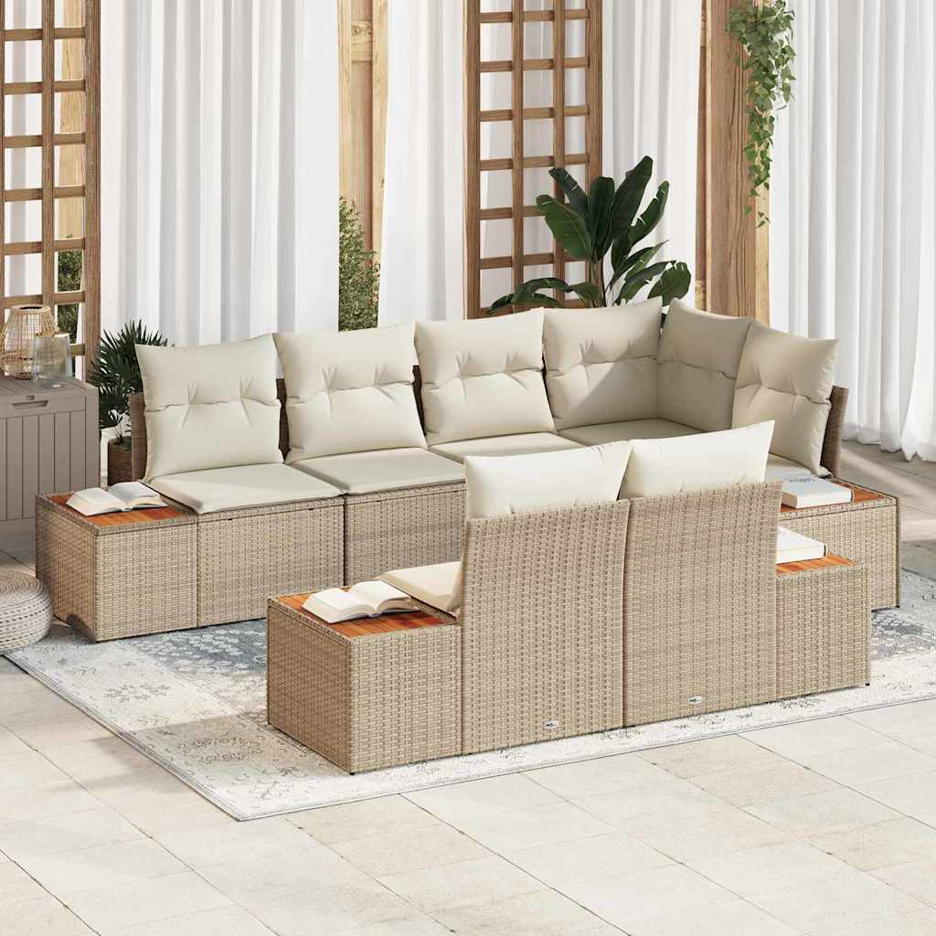 Gartensofa-set 7 Stk. 7-Sitzanzahl Beige und Creme Polyrattan
