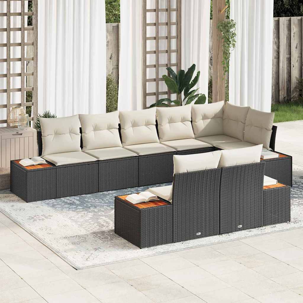 Gartensofa-set 8 Stk. 8-Sitzanzahl Schwarz und Creme Polyrattan