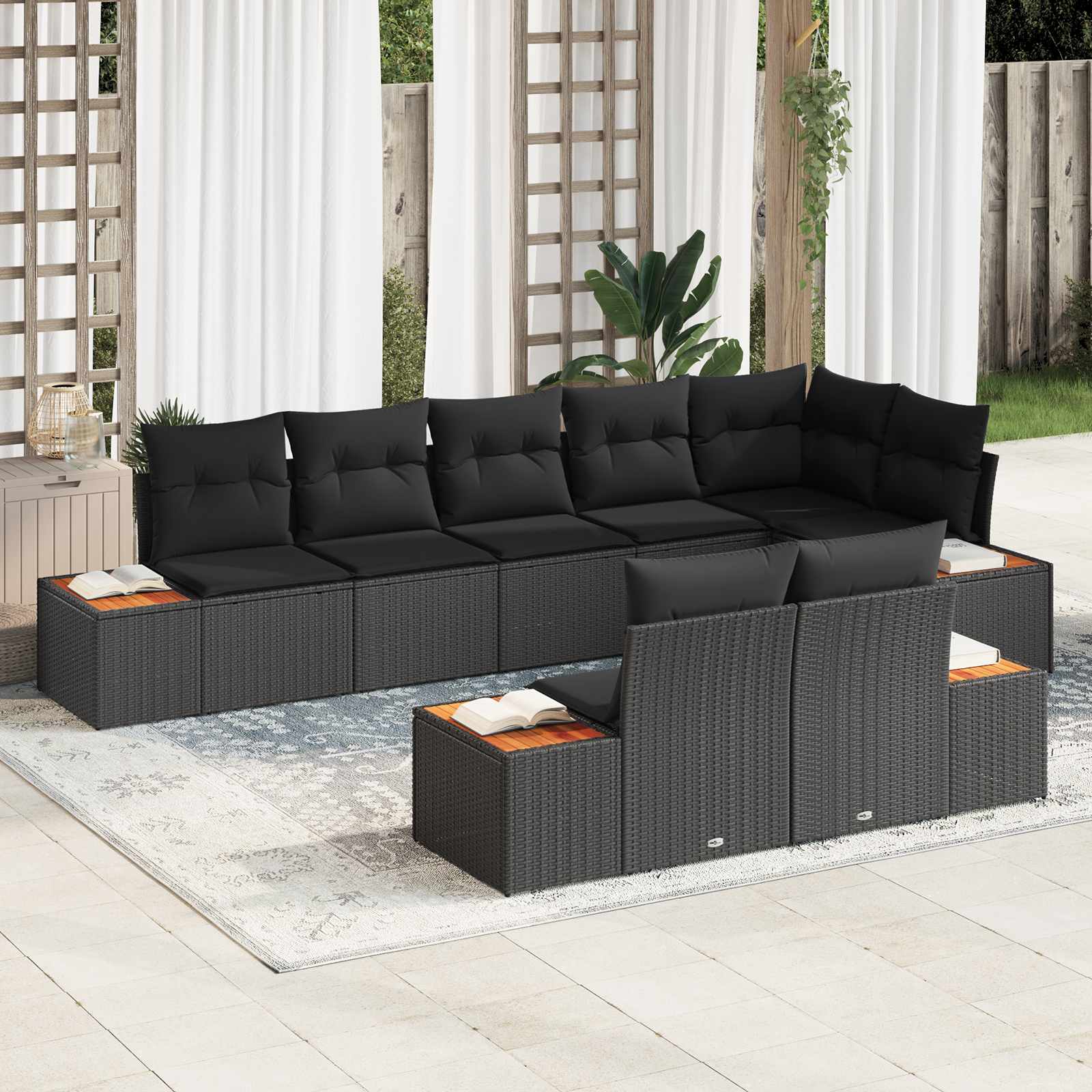 Gartensofa-set 8 Stk. 8-Sitzanzahl Schwarz Polyrattan
