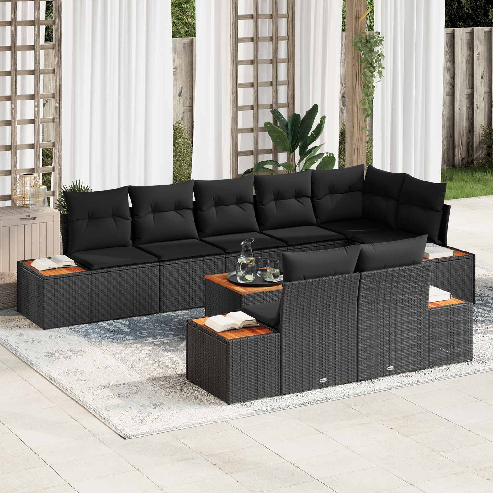 Gartensofa-set 8 Stk. 8-Sitzanzahl Schwarz Polyrattan