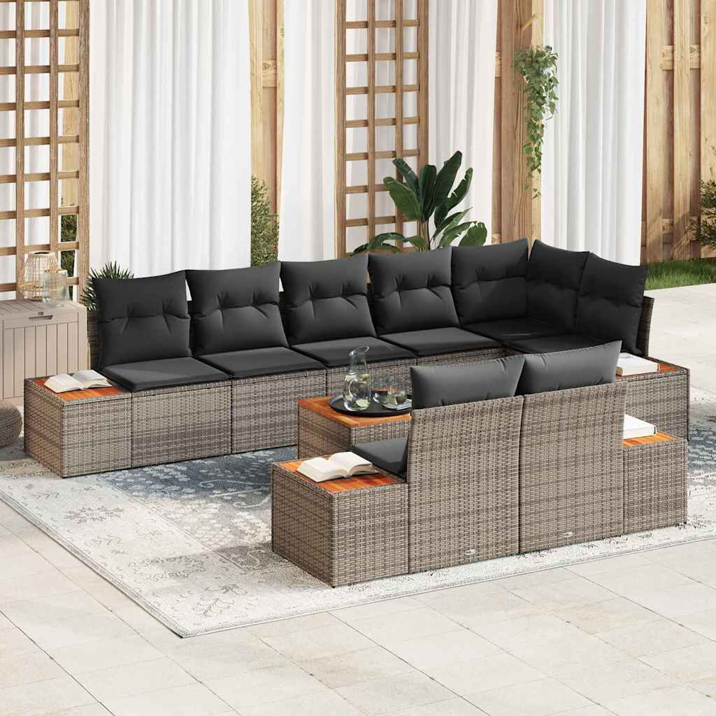 Gartensofa-set 8 Stk. 8-Sitzanzahl Grau Polyrattan