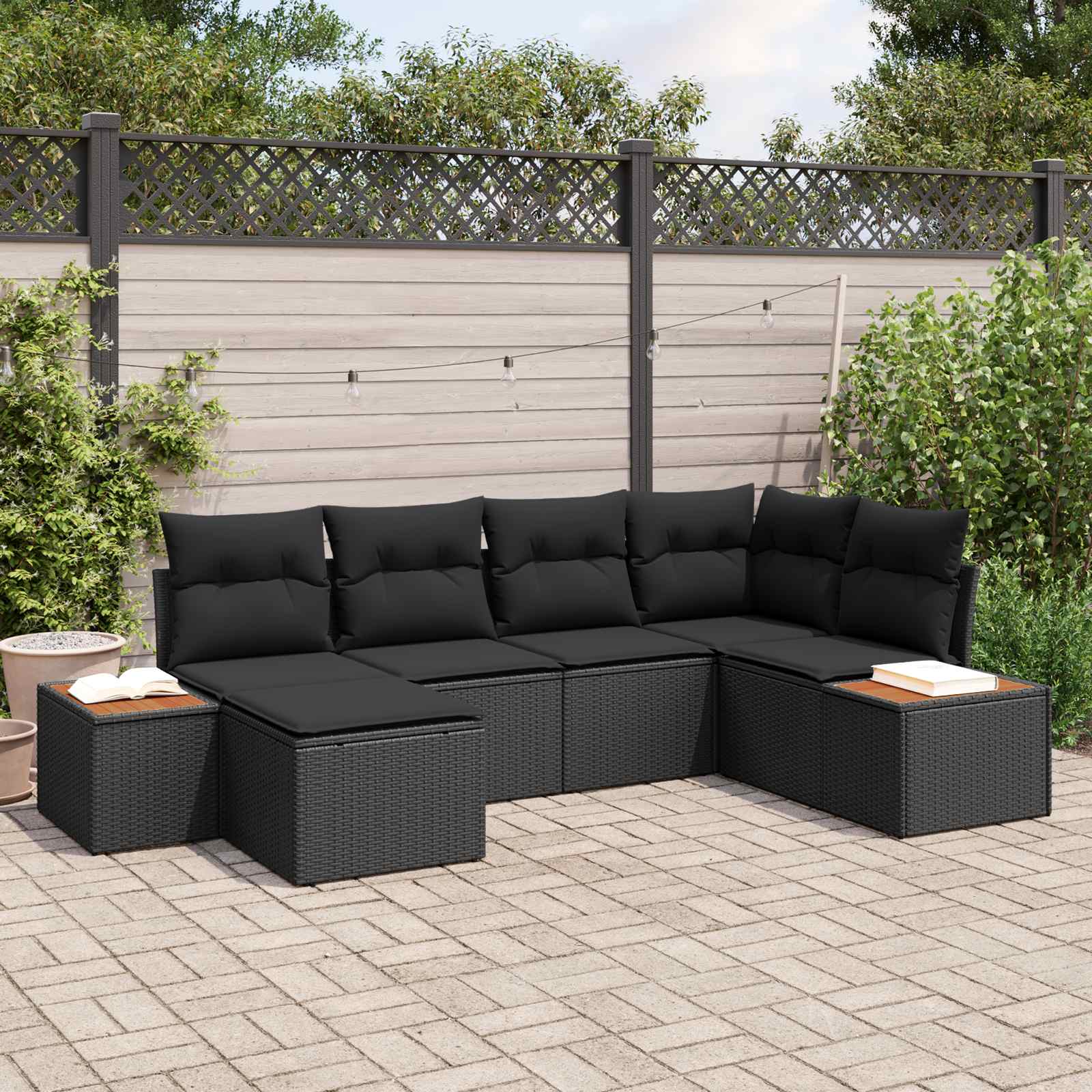 Gartensofa-set 7 Stk. 6-Sitzanzahl Schwarz Polyrattan