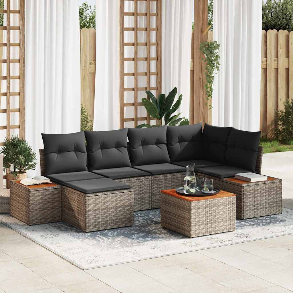 Gartensofa-set 7 Stk. 6-Sitzanzahl Grau Polyrattan