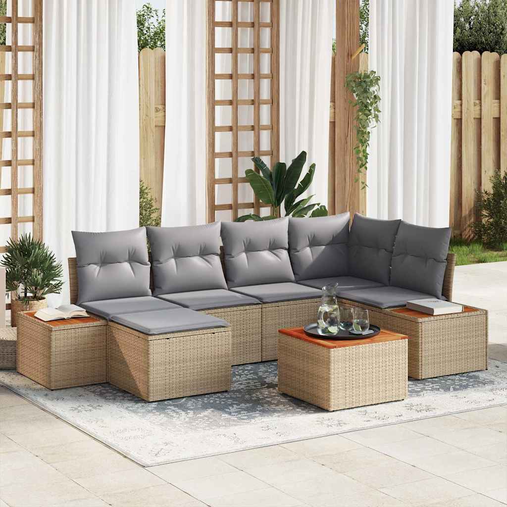 Gartensofa-set 7 Stk. 6-Sitzanzahl Beige und Hellgrau