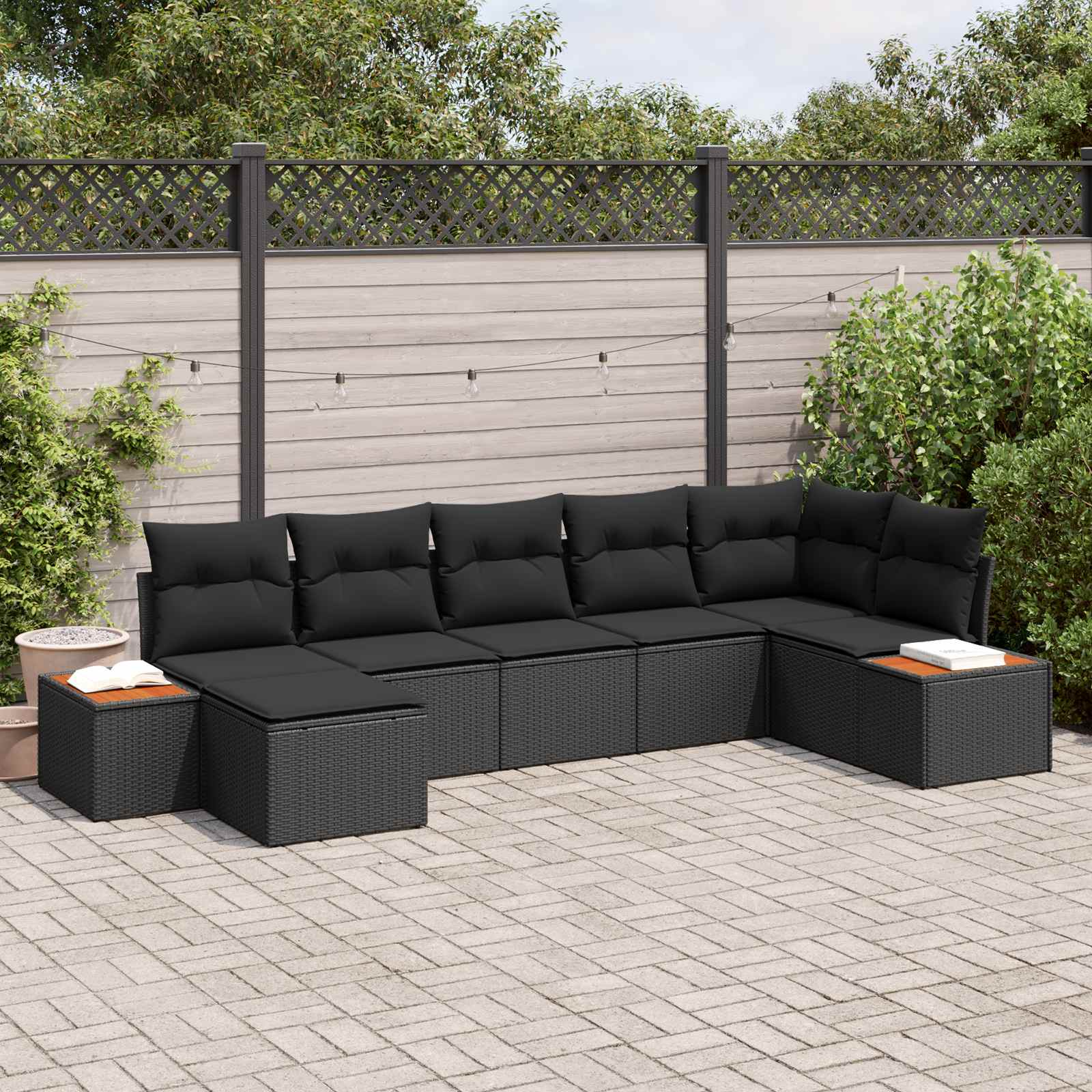 Gartensofa-set 8 stk. 7-Sitzanzahl Schwarz Polyrattan