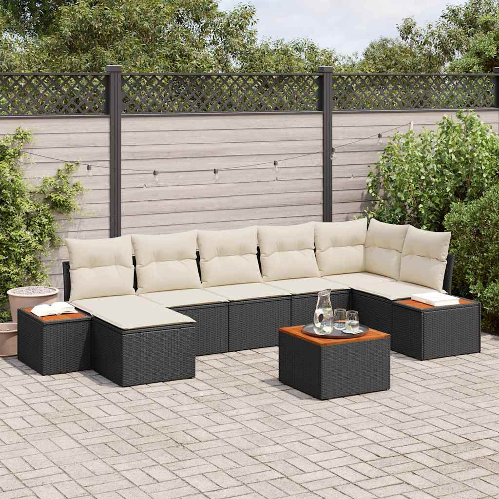 Gartensofa-set 8 stk. 7-Sitzanzahl Schwarz und Creme Polyrattan