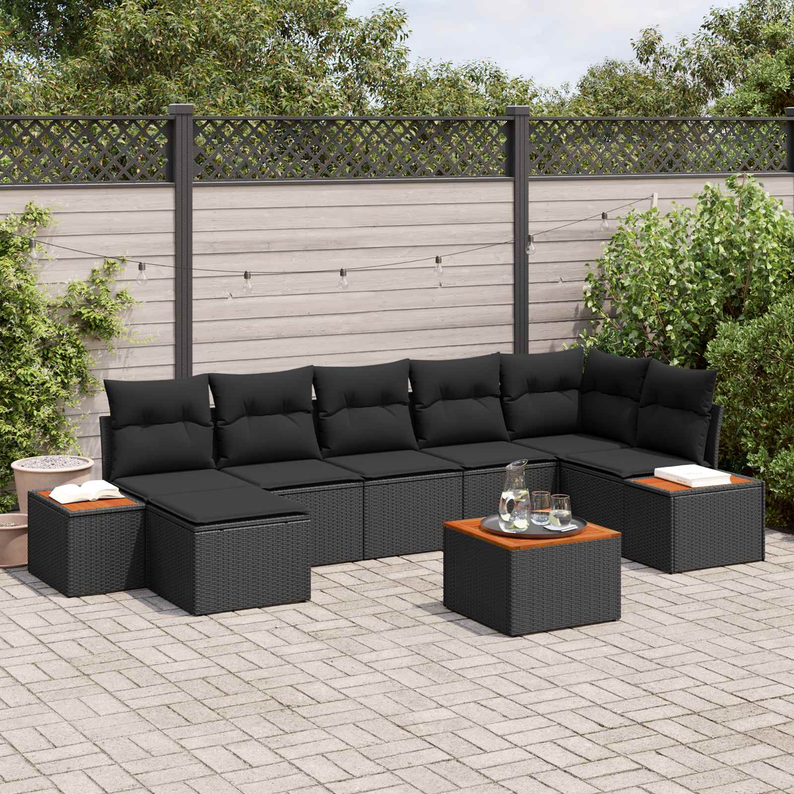 Gartensofa-set 8 stk. 7-Sitzanzahl Schwarz Polyrattan