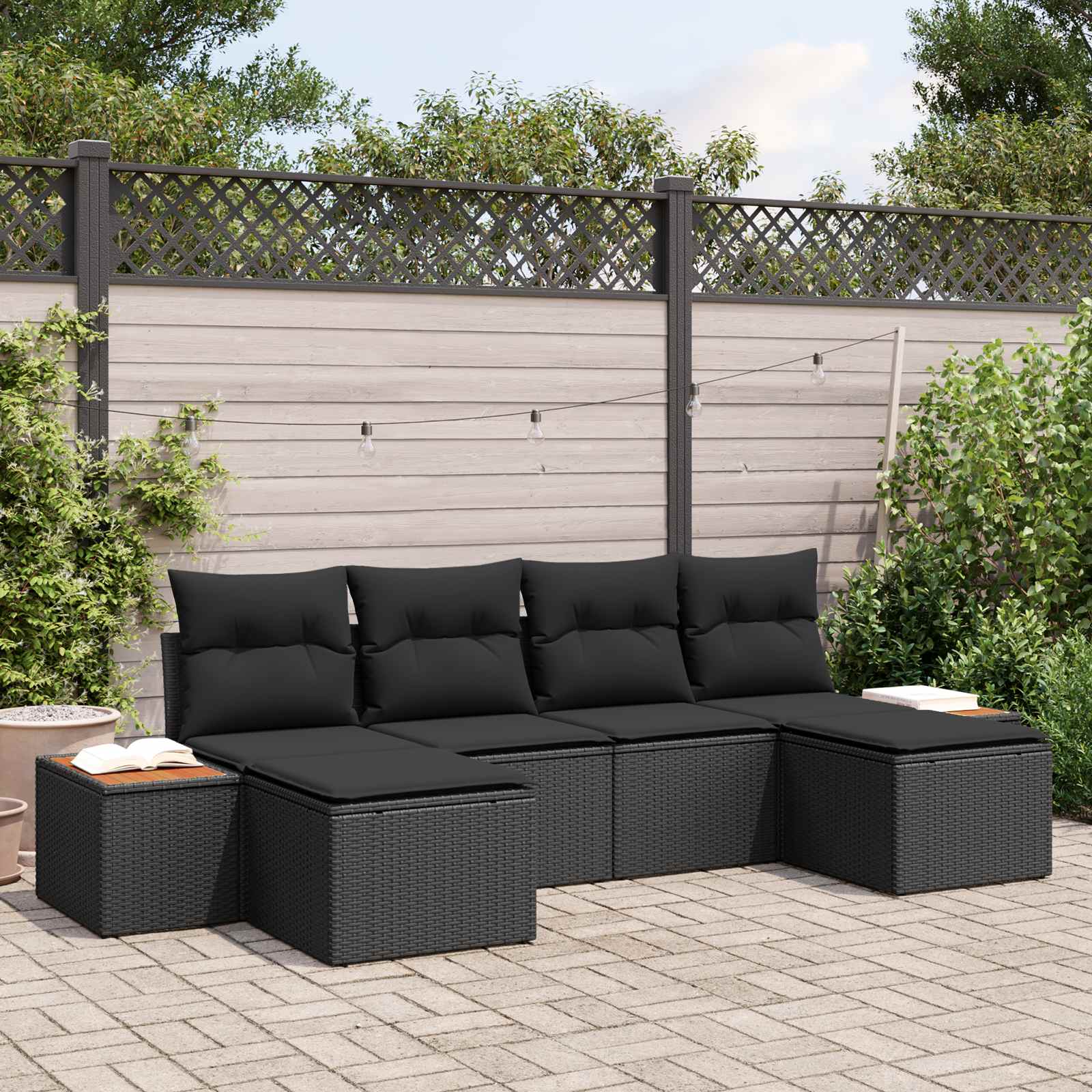 Gartensofa-set 6 stk. Schwarz Poly Rattan