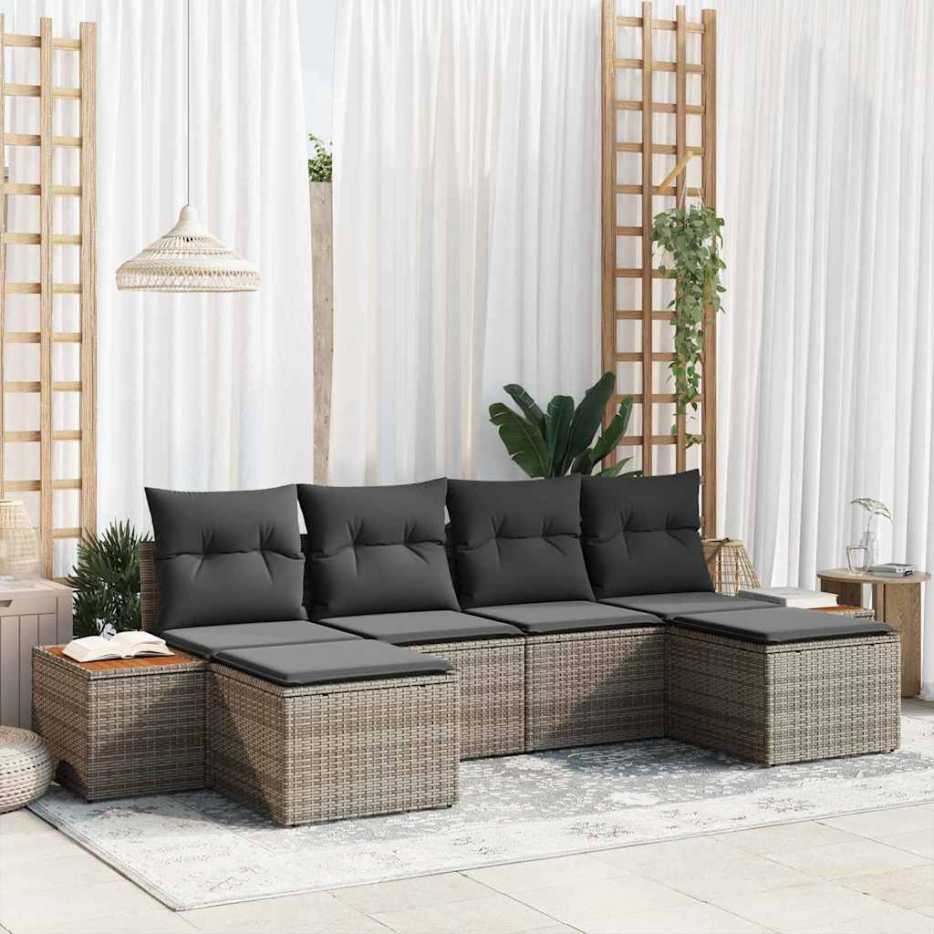 Gartensofa-set 6 stk. Grau Poly Rattan