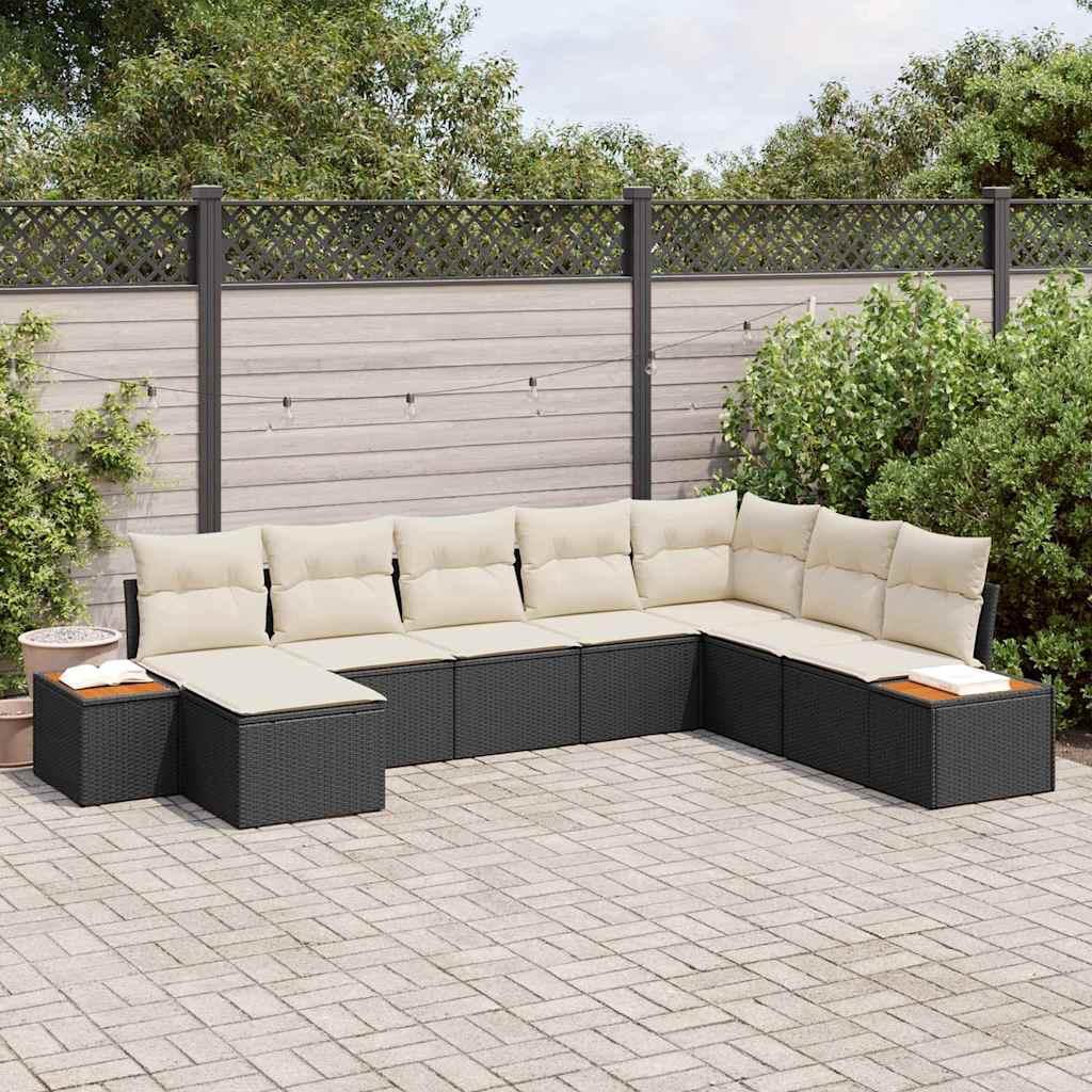 Gartensofa-set 9 stk. 8-Sitzanzahl Schwarz und Creme Polyrattan
