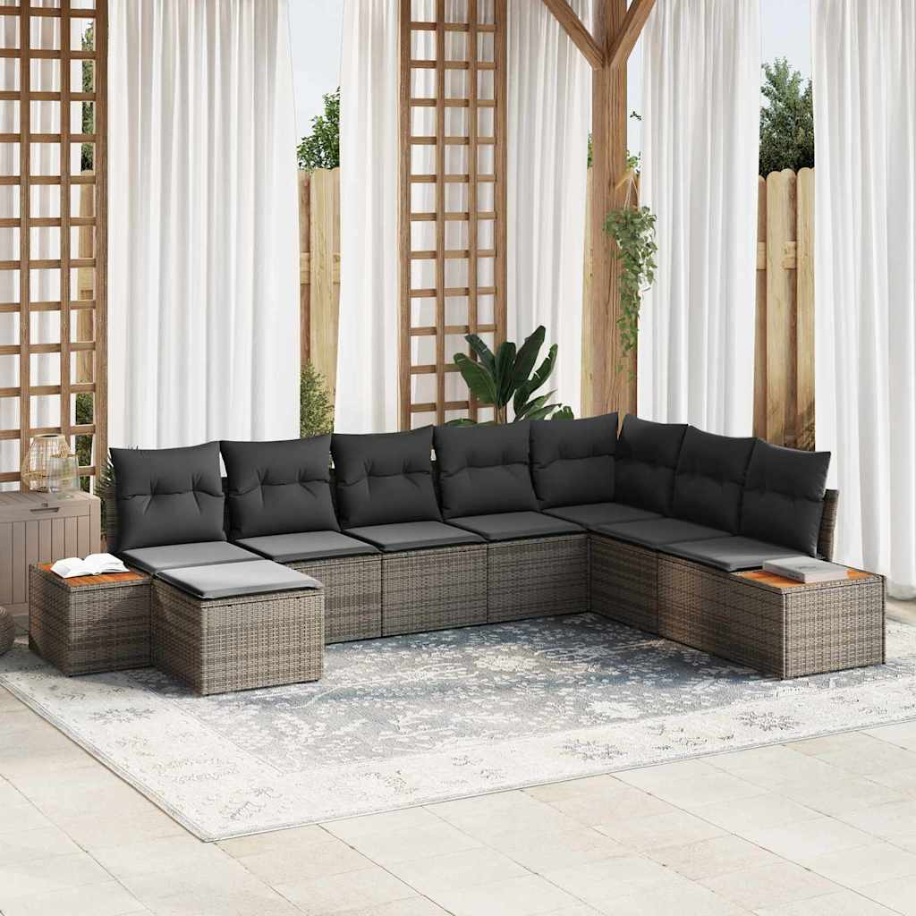 Gartensofa-set 9 stk. 8-Sitzanzahl Grau Polyrattan