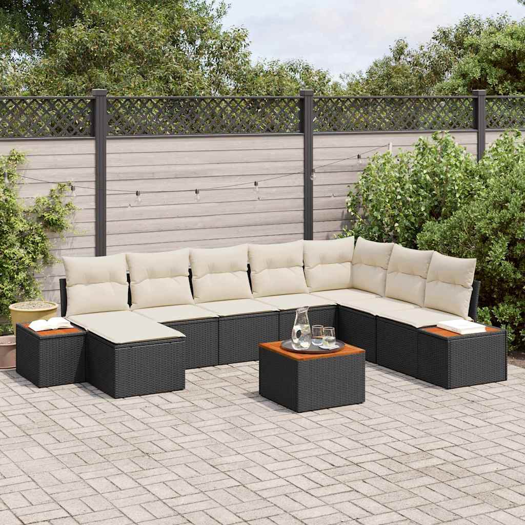 Gartensofa-set 9 stk. 8-Sitzanzahl Schwarz und Creme Polyrattan