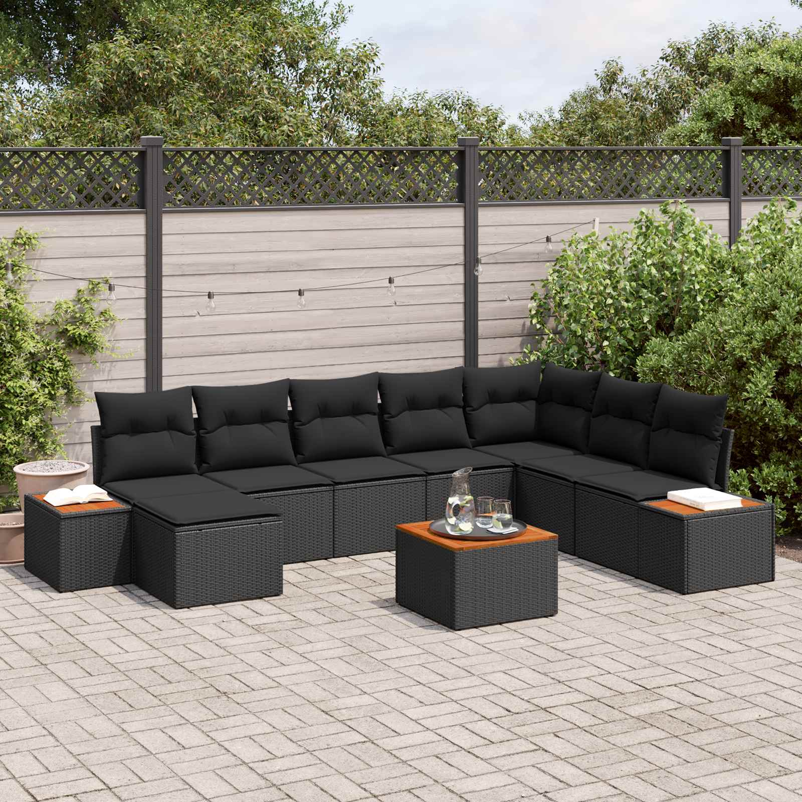Gartensofa-set 9 stk. 8-Sitzanzahl Schwarz Polyrattan